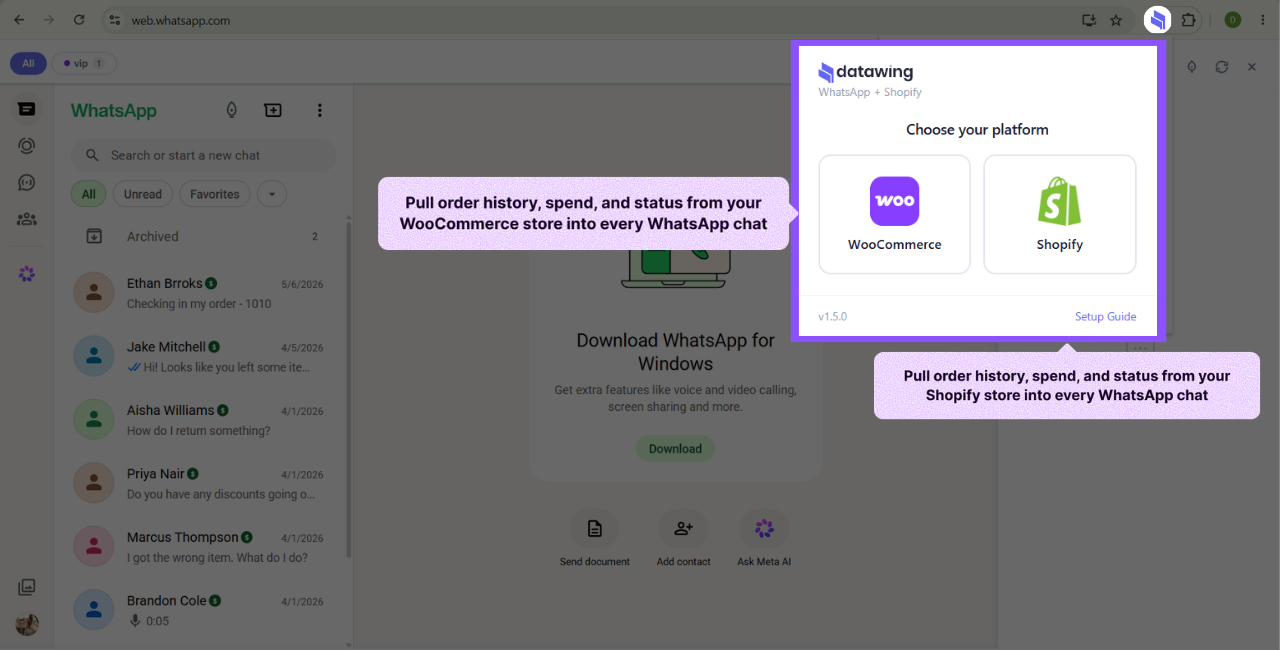 DataWing popup: choose your platform
